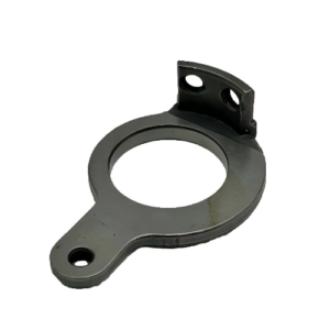 *"Close-up of the Zoje #10050165 Round Knife Bracket, showing its sturdy steel construction and precision design for seamless fabric cutting. Includes mounting holes and Zoje part number label."*