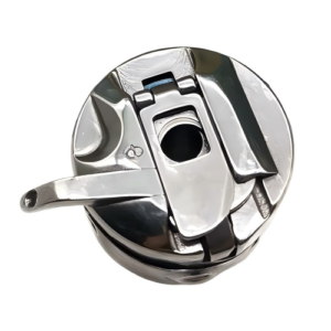 Close-up of the original Jack #4171801700 bobbin case, showing its metal construction and compatibility with Jack industrial sewing machines. Ideal for replacements or repairs."*