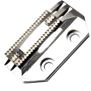 *"Close-up of the Brother 111860-121 feed dog, a metal sewing machine part with teeth for fabric feeding. Compatible with [models]."*