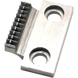 Close-up of the Singer #12436 Row Feed Dog, showing metal teeth and screw holes for installation. Compatible with Singer [models].