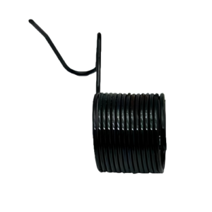 Close-up photo of the Juki #10006104 Take-Up Spring, showcasing its metal coil design and hook detail. The spring is placed against a neutral background with a Juki sewing machine for scale.