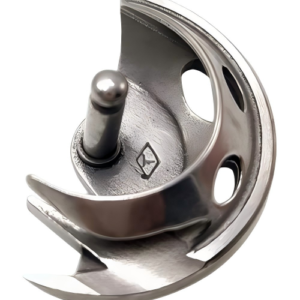 *"Close-up of the durable Shuttle Hook #R40, designed for high-speed sewing machines. Features precision grooves for smooth bobbin thread movement and reduced wear.