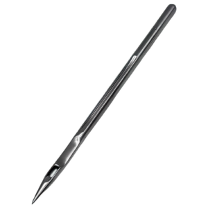 Close-up of Newlong DNX1 industrial sewing needles (size 26#) for heavy fabrics like leather, canvas, and denim. High-quality sharp point for precise stitching.